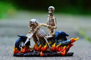 骑自行车的人，骨架，令人毛骨悚然，奇怪，装饰，吓人，骨