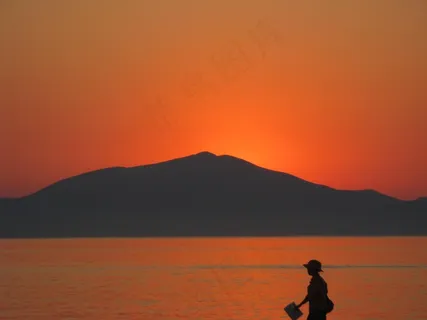 日出，希腊，海，太阳，天空，水，地平线