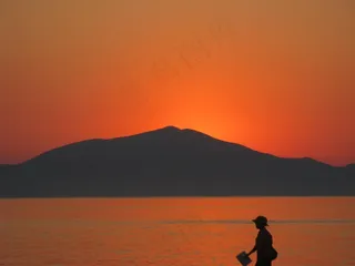 日出，希腊，海，太阳，天空，水，地平线