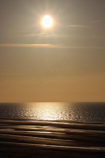 海上日落，北海，海滩，晚上