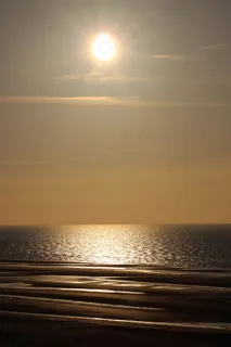 海上日落，北海，海滩，晚上