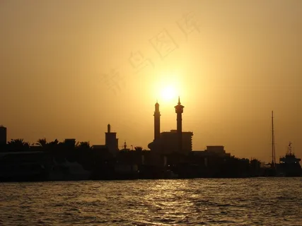 迪拜,日落,东方,建筑,尖塔,海 迪拜,日落,东方,建筑,尖塔,海