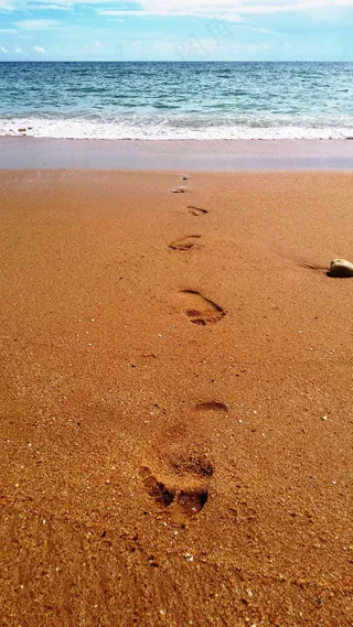 脚步声，沙子，海滩，水，步行，假期，夏天