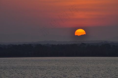 日落，湖，多云，天空，黑暗，云团，水