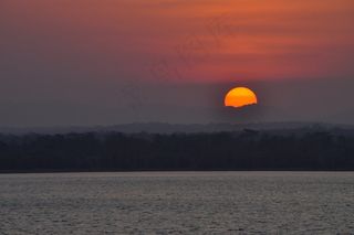 日落，湖，多云，天空，黑暗，云团，水