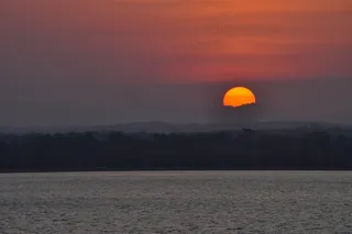 日落，湖，多云，天空，黑暗，云团，水