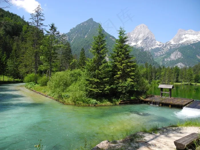 大自然，山，全景，岩，天空，高山，水