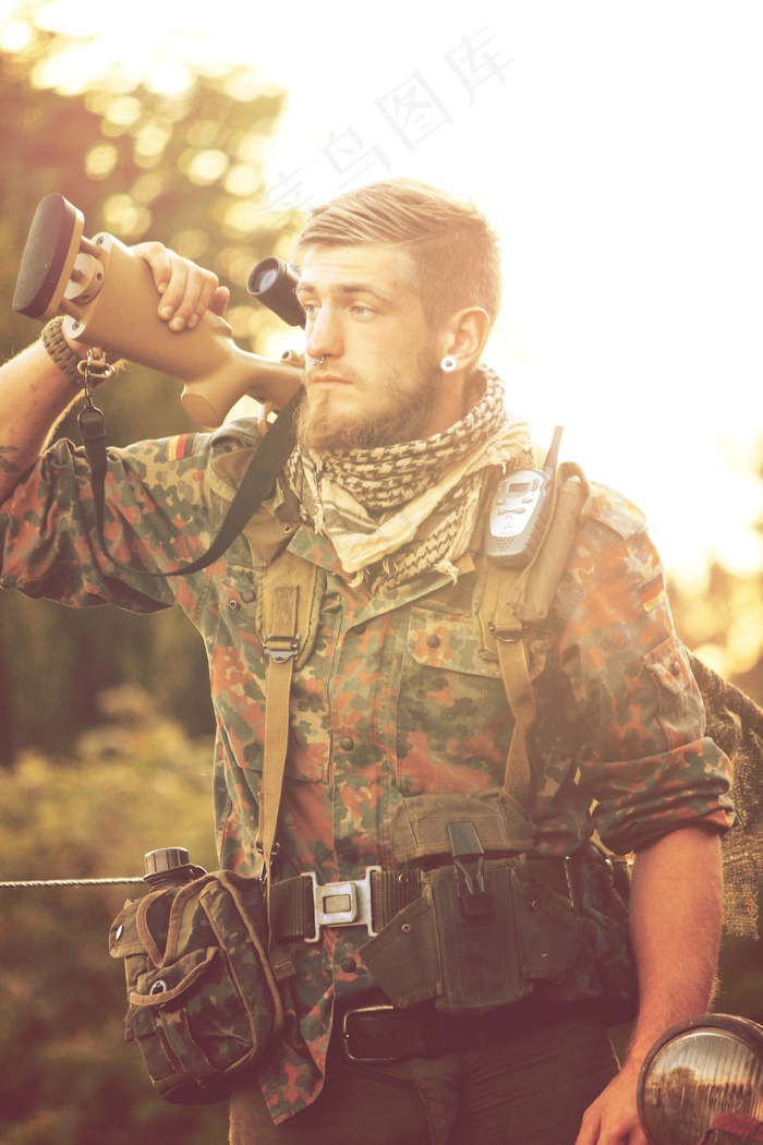 战士，武器，空气，软，德甲，男子，肖像