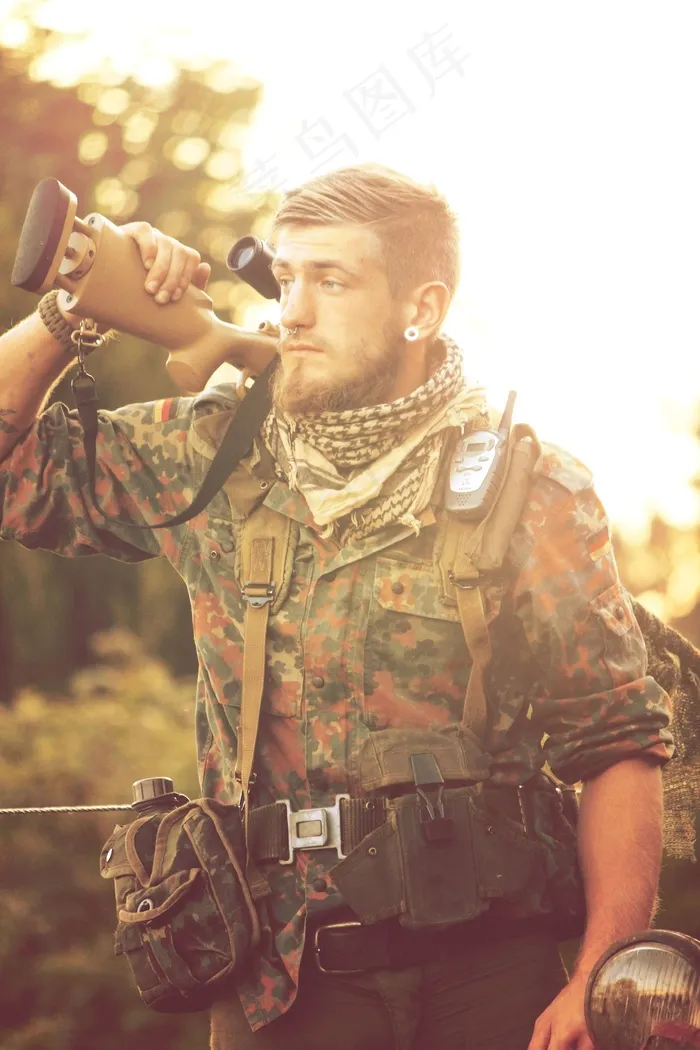 战士，武器，空气，软，德甲，男子，肖像