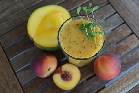 冰沙，水果，饮料，玻璃，健康，桃，芒果