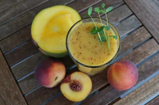 冰沙，水果，饮料，玻璃，健康，桃，芒果