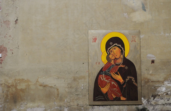 玛丽，耶稣，图像，绘画，墙，圣，基督教