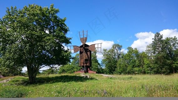 风车，树，草坪