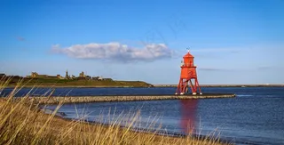 南希尔兹，灯塔，码头，Groyne，海港，海滩