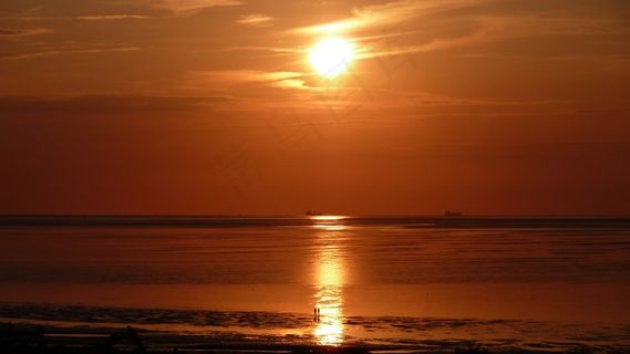 日落，海滩，海，水，瓦特，天空，北海