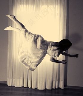 飞行，女人，朦胧，黑色和白色，创意