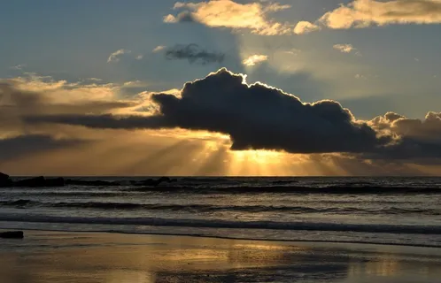 日落，云，太阳，天空，大海，对比度，暮光之城