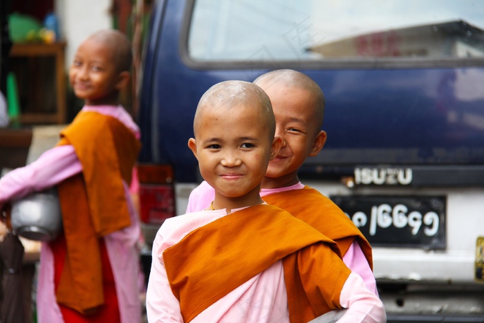 佛教，修女，女孩，年轻，人，缅甸，亚洲