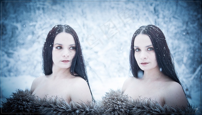 在冬季森林女友的肖像