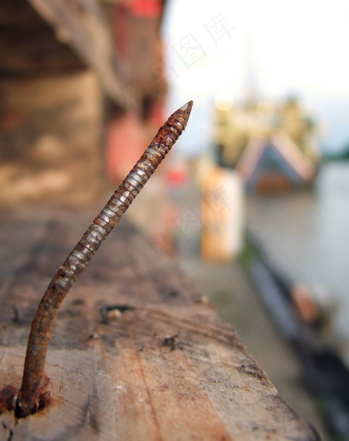 钉子，不锈钢，旧，金属，木材，端口，工业，船舶