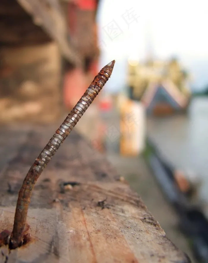钉子，不锈钢，旧，金属，木材，端口，工业，船舶