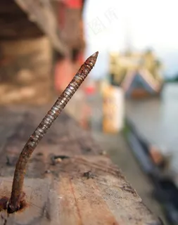 钉子，不锈钢，旧，金属，木材，端口，工业，船舶