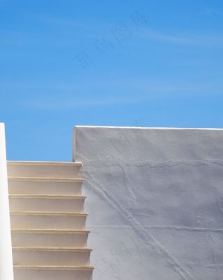 楼梯，墙，混凝土，楼梯，步骤，天空，蓝色