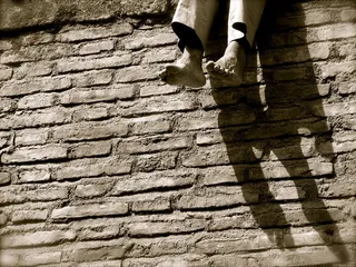 墙，阴影，放松，脚，灰色，脚，放松
