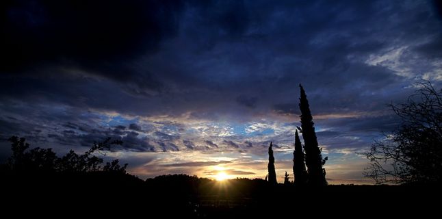 日落，天空，云，地平线，黄色，黎明，观点，光