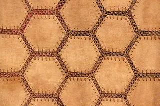 麂皮绒，织物，六角形，棕褐色，柔软，图案，缝制，六
