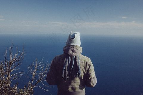男子，站立，看着，海洋，观点，海，人