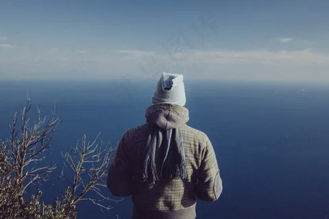 男子，站立，看着，海洋，观点，海，人