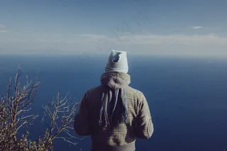 男子，站立，看着，海洋，观点，海，人