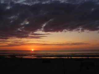 海，海滩，波，太阳，日落，Abendstimmung，云