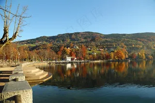 景观，大自然，蓝色，湖，海堤，叶子