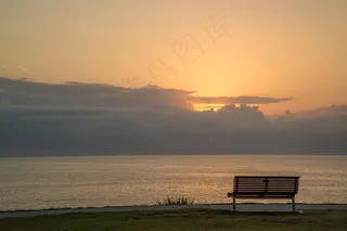 海洋，水，日出，海，板凳，寂寞，云