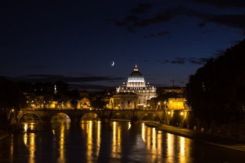 罗马，Trastevere，桥，夜，夜空，河