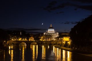 罗马，Trastevere，桥，夜，夜空，河