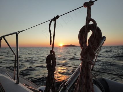 水，帆，绳索，日落，海上，邮轮