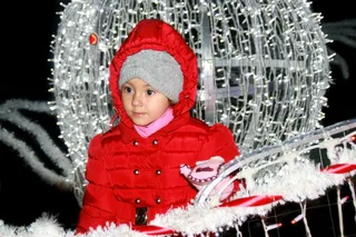 女孩，圣诞节，假期，冬季，驯鹿，灯火