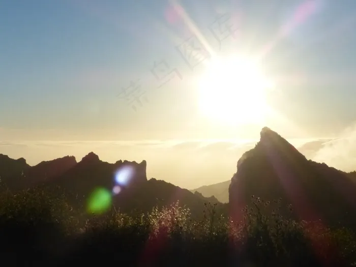 山，山峰，背光，太阳，山脉