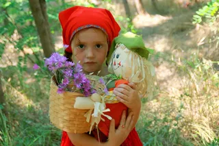 女孩，红色，小红帽，森林，篮子