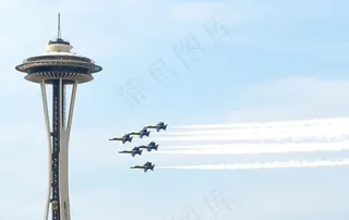 海军蓝色天使，西雅图，飞机，太空针塔