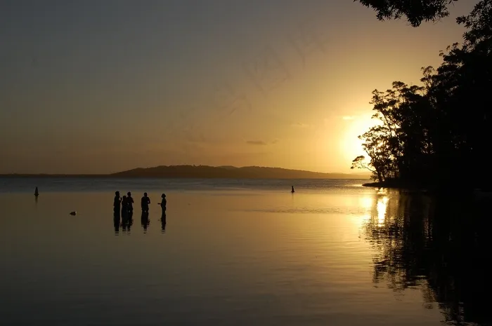 澳大利亚，海，湖泊，日落，集团，景观，休息