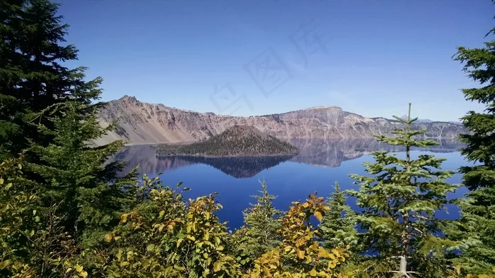 火山口湖，巫师岛，俄勒冈州，国家公园，蓝色