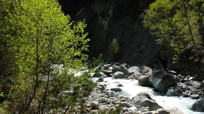 山，江，性质，水，夏天，岩石，石头