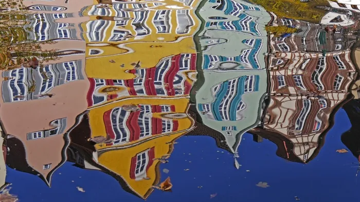 图宾根，镜像，变形，水，房屋