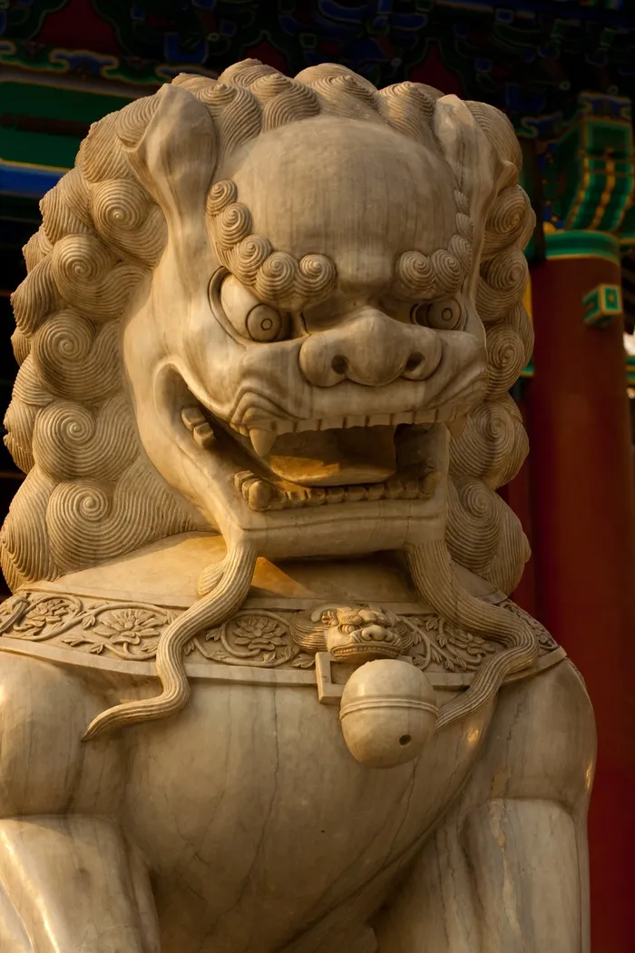 太阳下​​的皇家狮子雕像