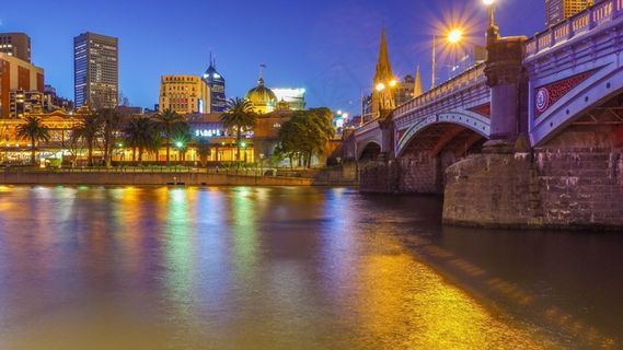 墨尔本，夜间射击，车站，城市，城市景观，灯火