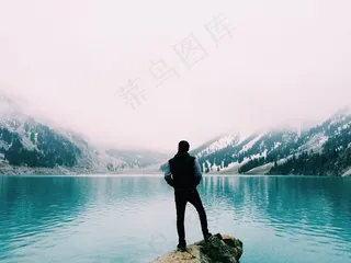 山下湖，人，寻找，享受，看法，雾